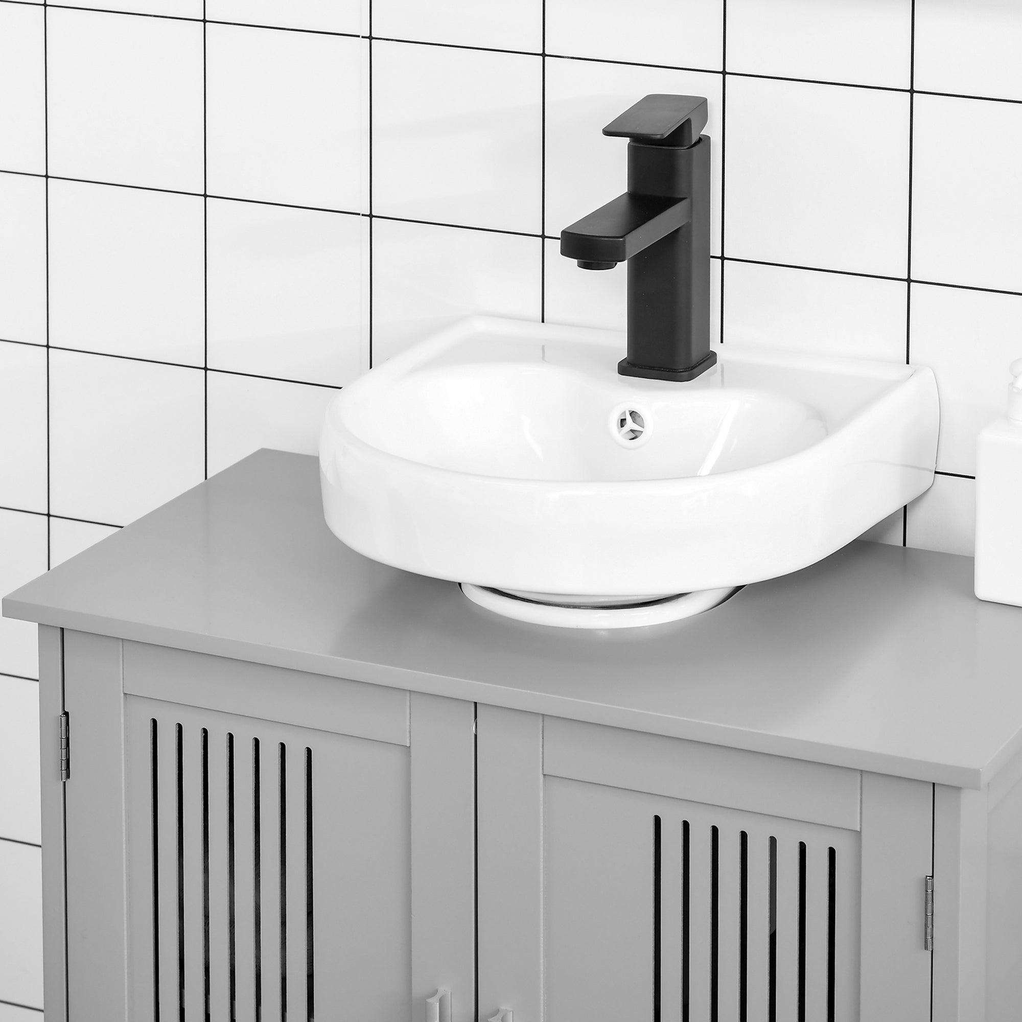 White Pedestal Sink Cabinet Adjustable Shelves