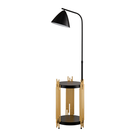 Luxury Shelves Floor Lamp For Living Room With Metal Lampshade, Standing Lamp Tall Industrial Floor Lamp Reading For Bedroom, Office E26 No Included Bulb -Matte Gold Matte Black