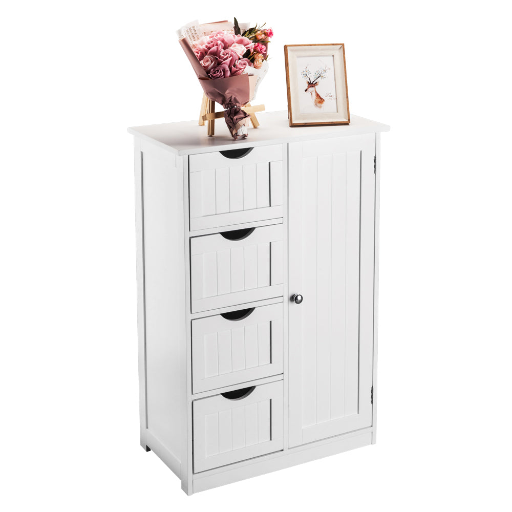 White Bathroom Storage Cabinet Four-Drawer Design