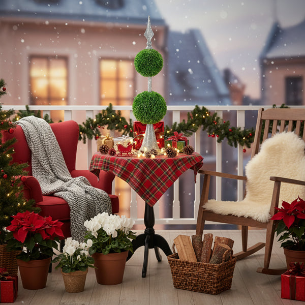 Two-Tier Artificial Plant D7x26.5" Natural Boxwood Sphere Topiary On Metal Spire Circle Ball Home Office Desk Decor FBA Shipment