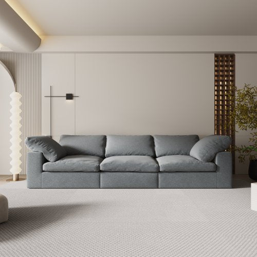 Sofá tapizado en tela chenille F-Concept, sofá de 3 plazas oversized comfy cloud, cojín doble mullido para sala de estar, gris