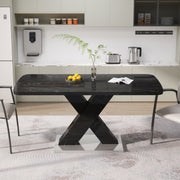 Mesa de Comedor Rectangular Moderna Extensible, Superficie de Mesa de Mármol Negro Impreso MDF con Patas en Forma de X y Base de Metal