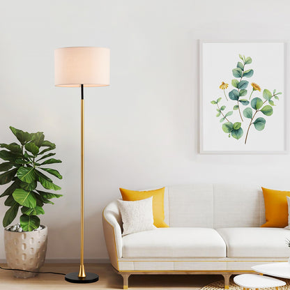 Floor Lamp For Living Room With Beige Lampshade, Standing Lamp Tall Industrial Floor Lamp Reading For Bedroom, Office No Included Bulb -Matte Black Matte Gold