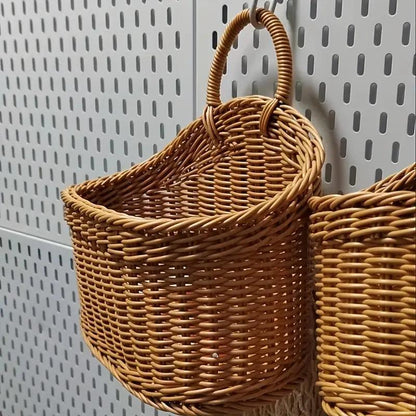 Three-piece Set Of Imitation Rattan Wall-mounted Storage Baskets And Plastic Woven Hanging Baskets