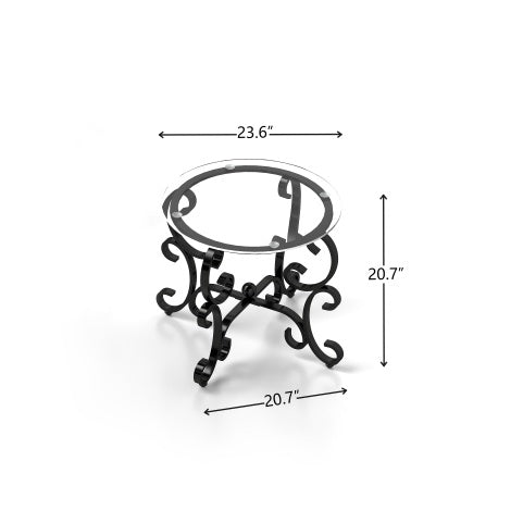 Glass Round Coffee Table Black Tempered Set