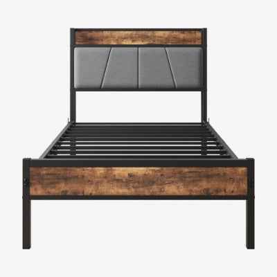 Twin Size Bed Frame, Storage Headboard With Charging Station, Solid And Stable, No Box Spring Needed, Easy Assembly