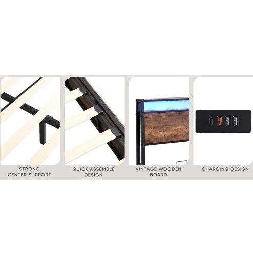 Wooden Platform Bed Frame With Lifting And Charging Station