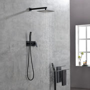 Grifo de Ducha en Latón Negro Mate con Sistema de Ducha, Cabezal de Ducha de 10 Pulgadas y Pulverizador Portátil, Combinación de Grifo de Baño Deluxe
