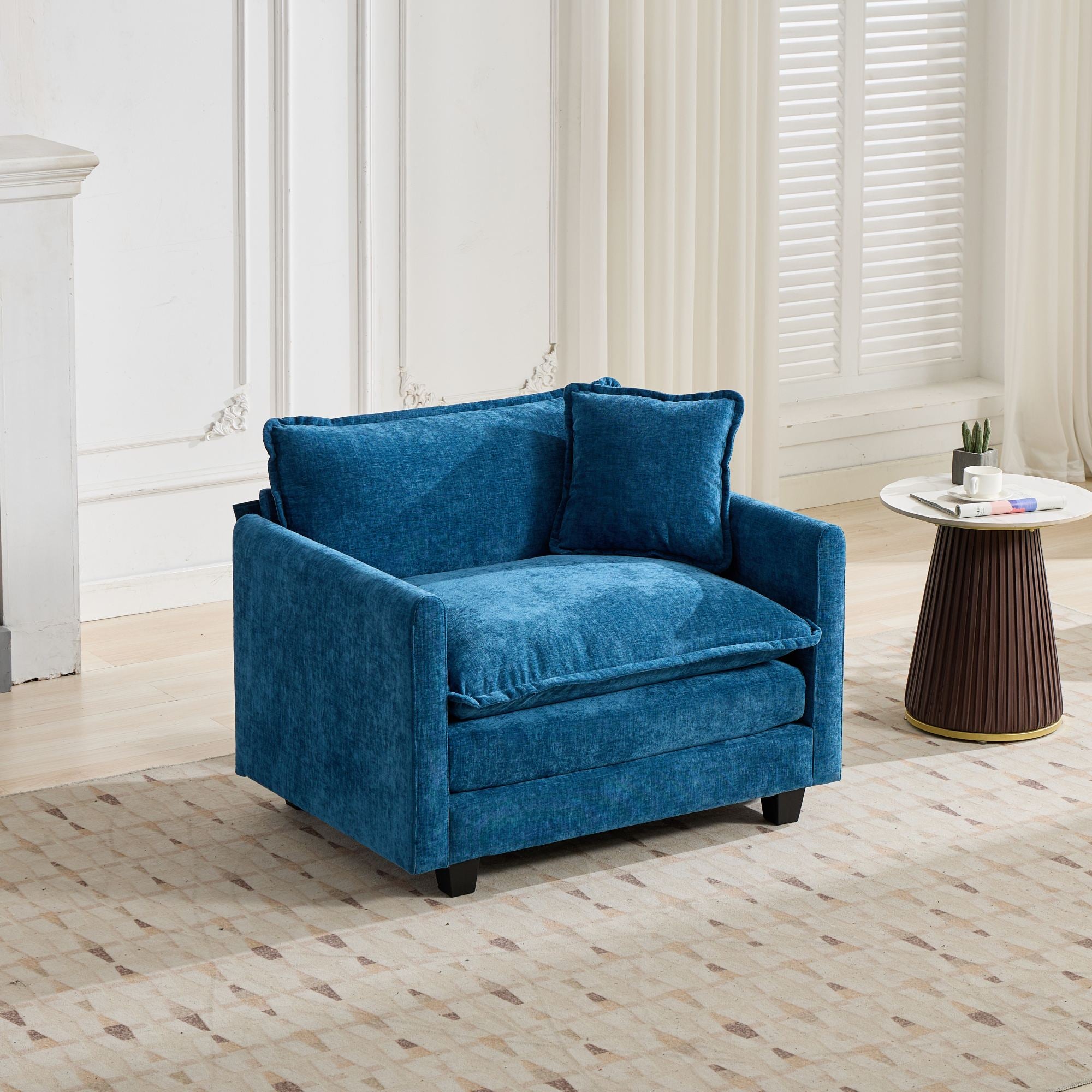 Sofá Nube Un Asiento Reposabrazos No Incluidos, Sofá Seccional Moderno, Para Sala de Estar Dormitorio y Apartamento, Cojín de Asiento Tapizado en Doble Capa Cómodo, Tela de Chenilla Transpirable, Azul