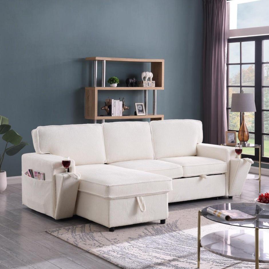 Upholstery Sleeper Sectional Sofa With Storage Space