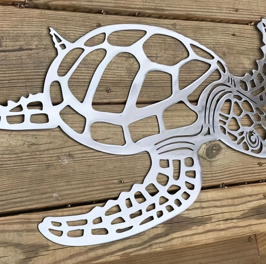 Decoración de Pared Metálica de Tortuga Marina Rústica - Acento para Baño de Casa de Playa Costera