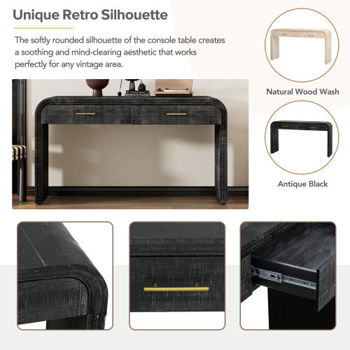 Einzigartiger Retro-Silhouetten-Konsolentisch, offenes Design, zwei obere Schubladen für Eingangsbereich, Esszimmer, Wohnzimmer
