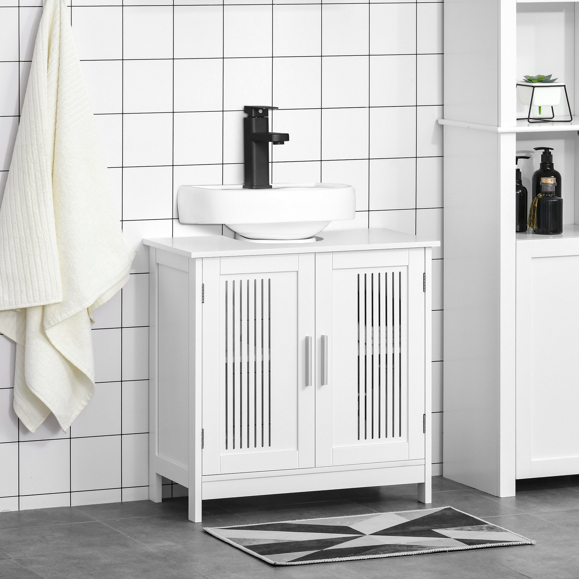White Pedestal Sink Cabinet Adjustable Shelves