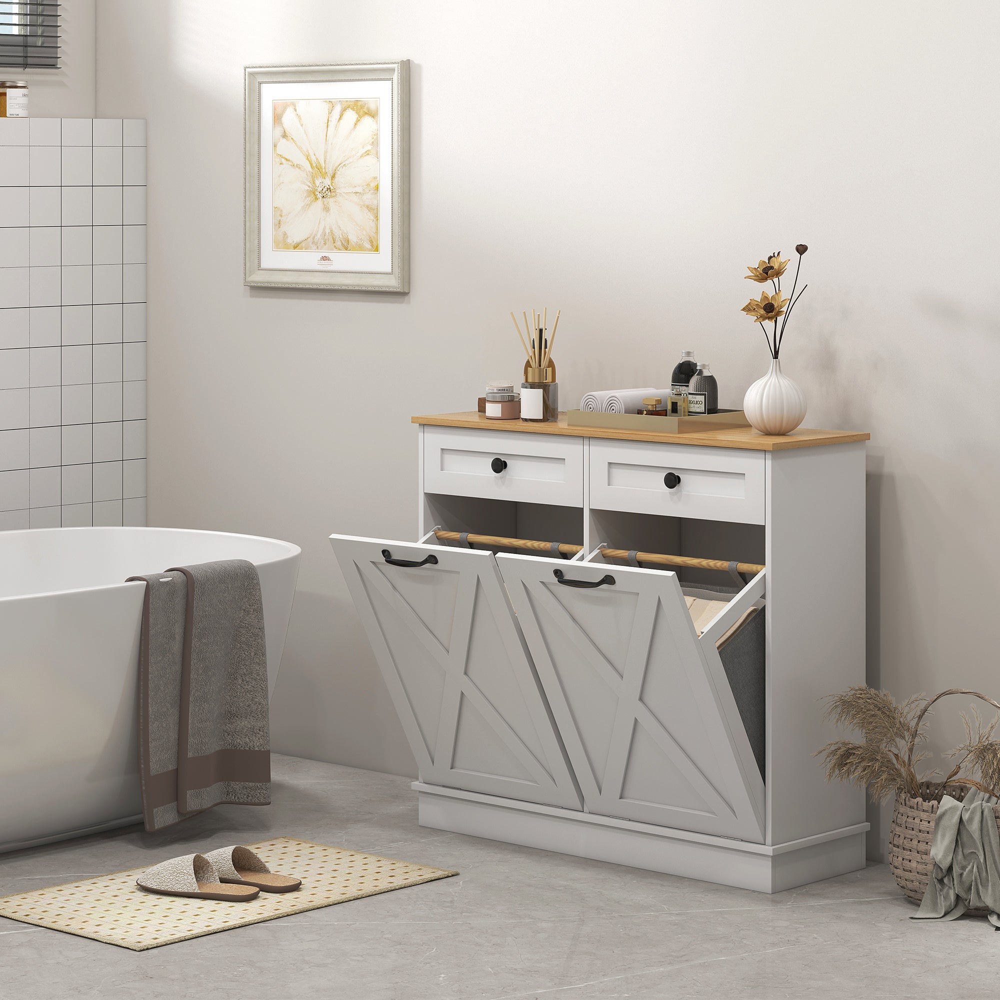 White Tilt-Out Laundry Cabinet Two-Bin Drawer