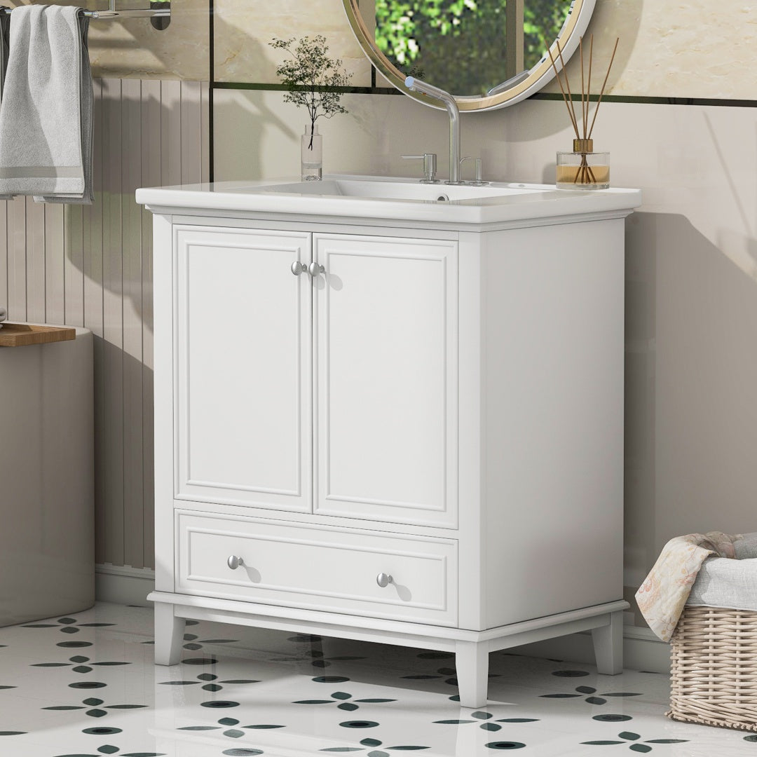 White Bathroom Vanity with Sink Combo, 30"