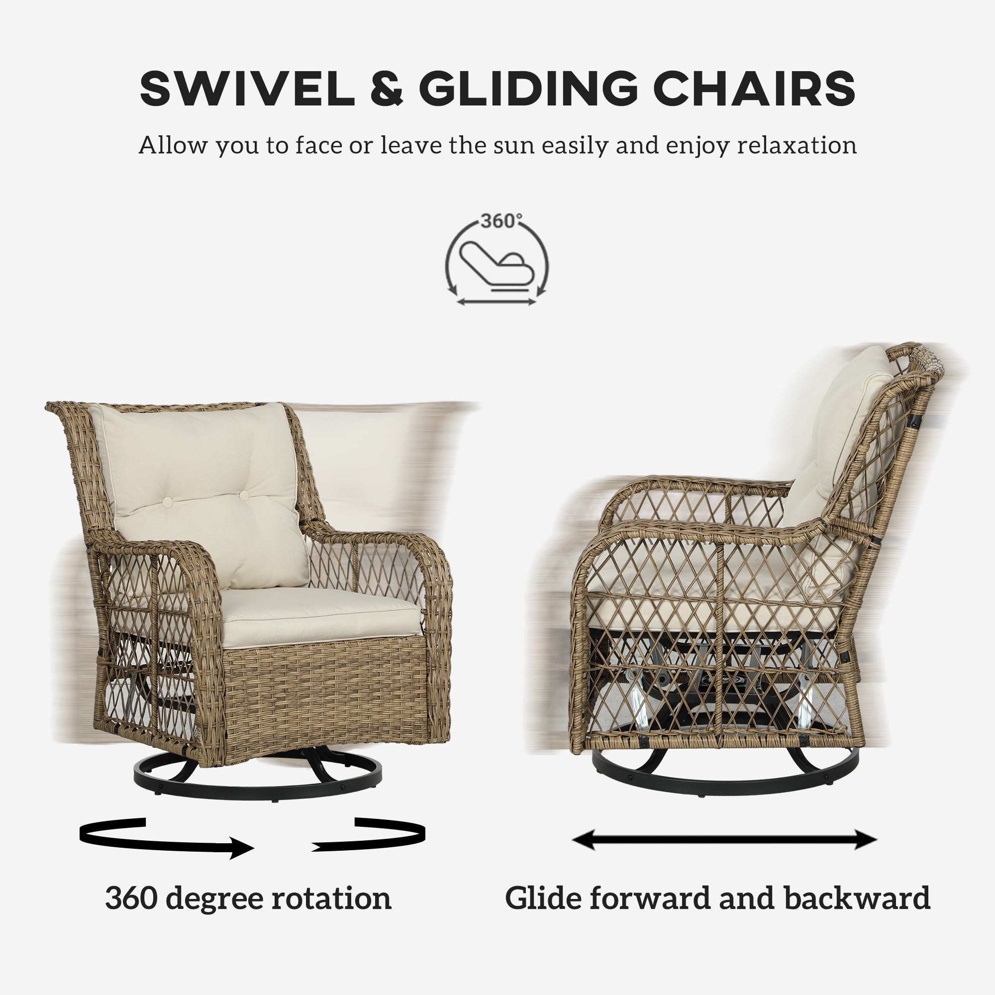 Wicker Bistro Set Swivel Chairs Patio Beige
