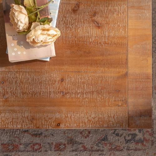 Rectangle Coffee Table With Solid Wood For Living Room, Large 2-Tier Rustic Coffee Table With Storage Shelf, Office And Apartment, Easy Assembly