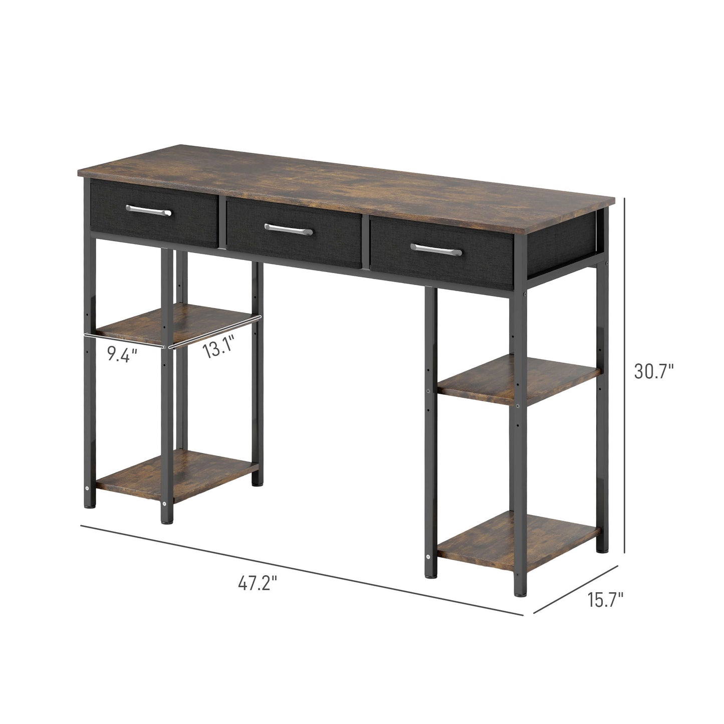 47 Small Computer Desk, Writing Desk With Fabric Drawers, Home Office Desk With Adjustable Shelves, Rustic Brown