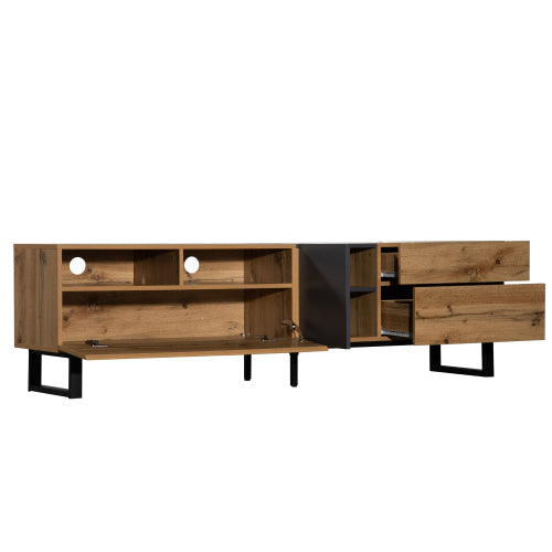 Mueble de TV Moderno para Televisor de 80'' con Doble Espacio de Almacenamiento, Mesa de Consola de Medios, Centro de Entretenimiento con Puerta Abatible para Sala de Estar