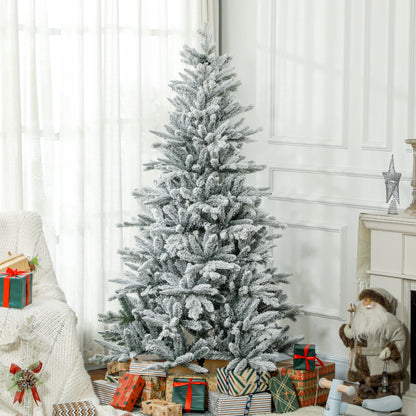 HOMCOM 6ft Snow Flocked Artificial Christmas Tree With 994 Tips, Foldable Metal Stand, Easy Assembly, Hinged Xmas Tree For Home, Office, Holiday, Green