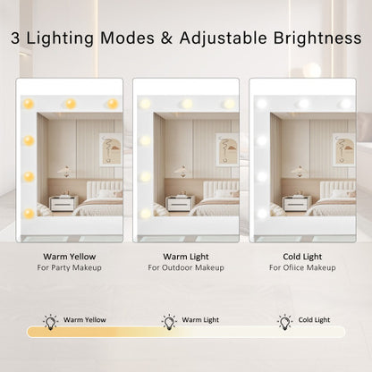 43.3 Vanity Desk With Large Mirror And Hollywood Bulbs, Modern Glass Top Makeup Vanity With Drawers And Power Outlet, Large Dressing Table With 3 Color Lighting Modes & RGB Cabinets For Bedroom