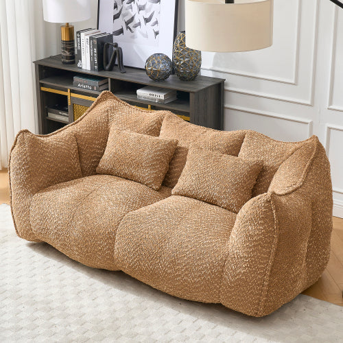 Sofá-Cama de Habichuelas de Peluche Comprimido - Relleno de Espuma de Alta Resiliencia, Silla de Salón de Boucle Ultra Suave para Una o Dos Personas, Asiento Acogedor para la Sala de Estar para Leer, Jugar y Relajarse, Ahorro de Espacio por Vacío