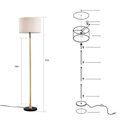 Floor Lamp For Living Room With Beige Lampshade, Standing Lamp Tall Industrial Floor Lamp Reading For Bedroom, Office No Included Bulb -Matte Black Matte Gold