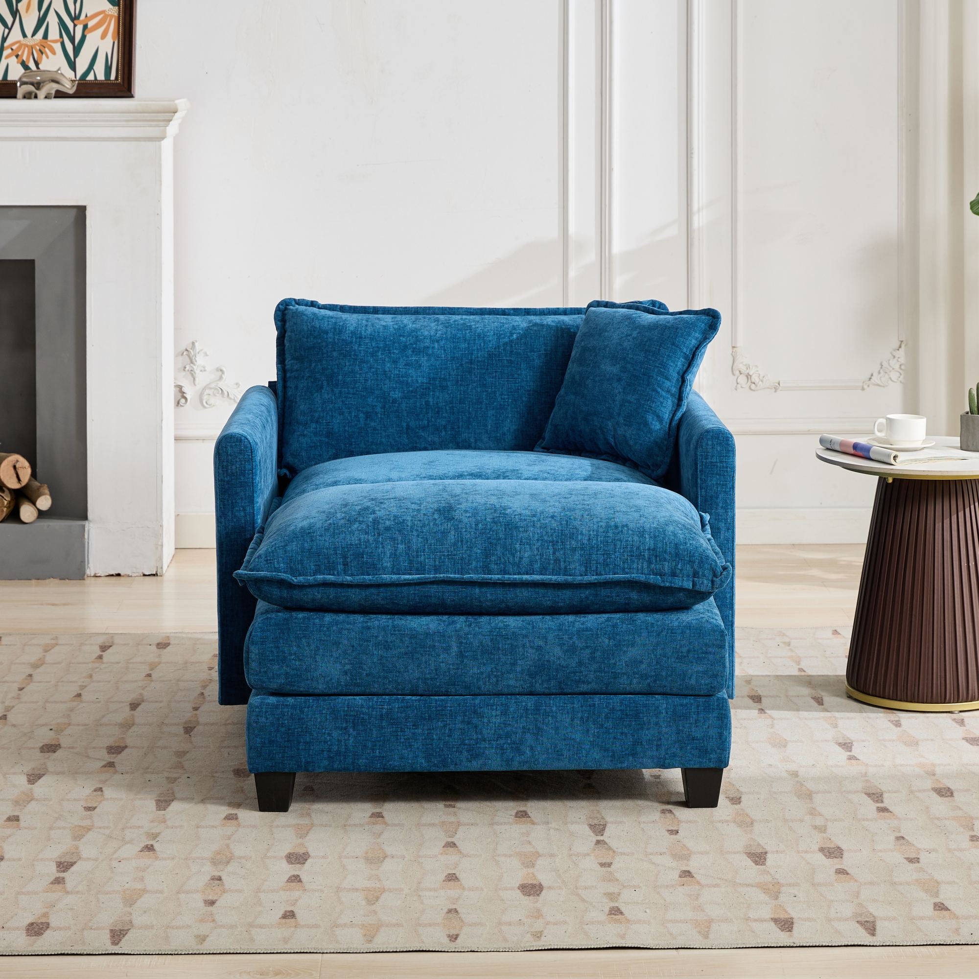 Sofá Nube Un Asiento Reposabrazos No Incluidos, Sofá Seccional Moderno, Para Sala de Estar Dormitorio y Apartamento, Cojín de Asiento Tapizado en Doble Capa Cómodo, Tela de Chenilla Transpirable, Azul