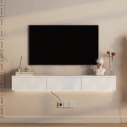 Wandmontiertes Schwebendes TV-Board mit 16-farbigen LEDs, Modernes TV-Board, Schwebendes TV-Schränkchen als Medienzentrum für 55-60-65-Zoll-Fernseher, Weiß
