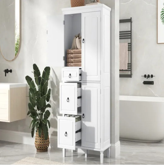 Gabinete de Almacenamiento Retro Multifuncional con Estanterías Ajustables, 3 Cajones y 3 Compartimentos Cerrados Organizador Estiloso y Versátil para Sala de Estar, Cocina o Oficina, Blanco