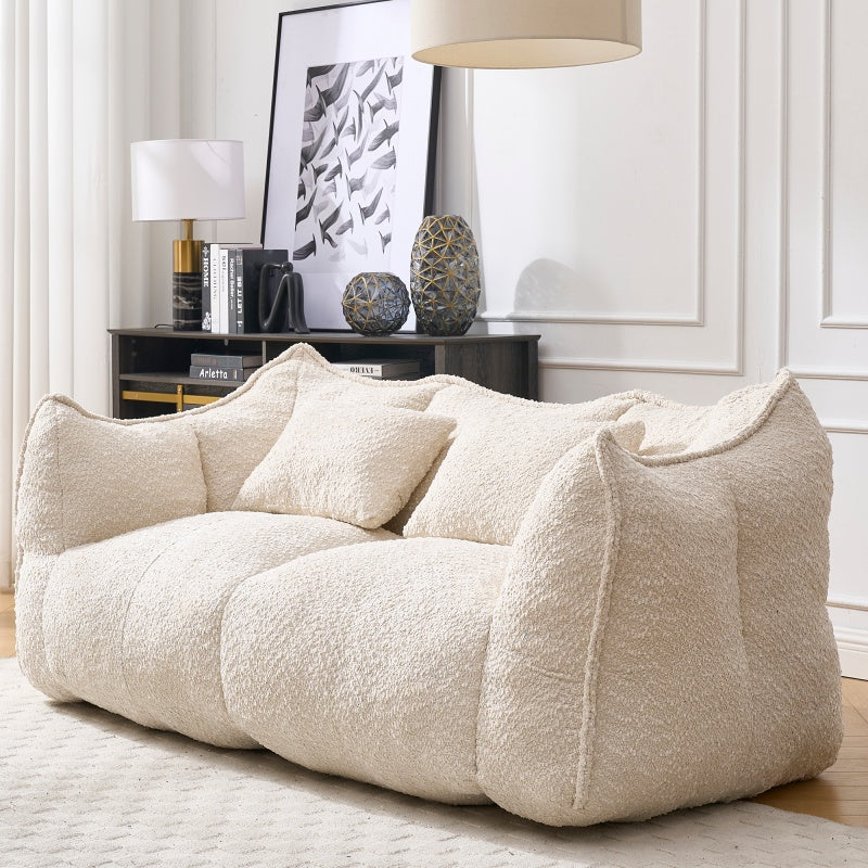 Sofá-Cama de Habichuelas de Peluche Comprimido - Relleno de Espuma de Alta Resiliencia, Silla de Salón de Boucle Ultra Suave para Una o Dos Personas, Asiento Acogedor para la Sala de Estar para Leer, Jugar y Relajarse, Ahorro de Espacio por Vacío
