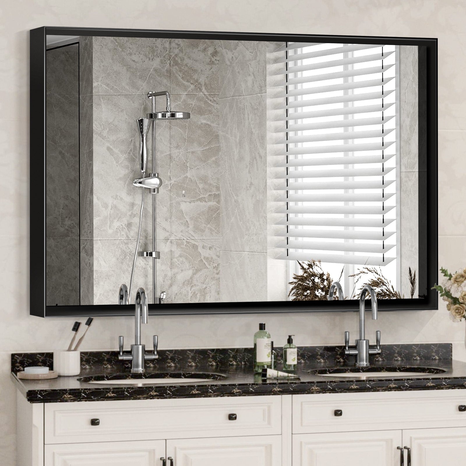Espejo de Baño Rectangular de Pared para Tocador de 40x30 Pulgadas Negro Brillante