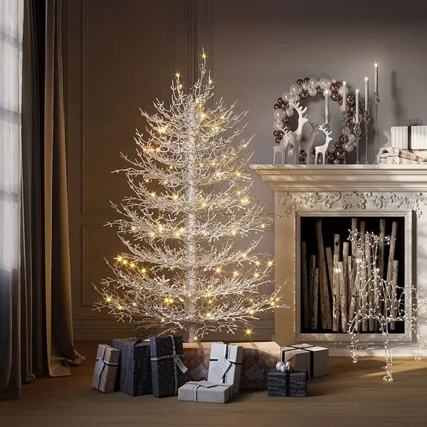 Árbol de Navidad Artificial de Abeto Aspen Preiluminado de 4FT, Árbol de Navidad Articulado con 280 Puntas de Ramas Cubiertas de Nieve, 230 Luces LED de Luz Blanca Cálida, Árbol de Navidad Coral para Hogar y Fiestas--No Soporta Recogida en Persona