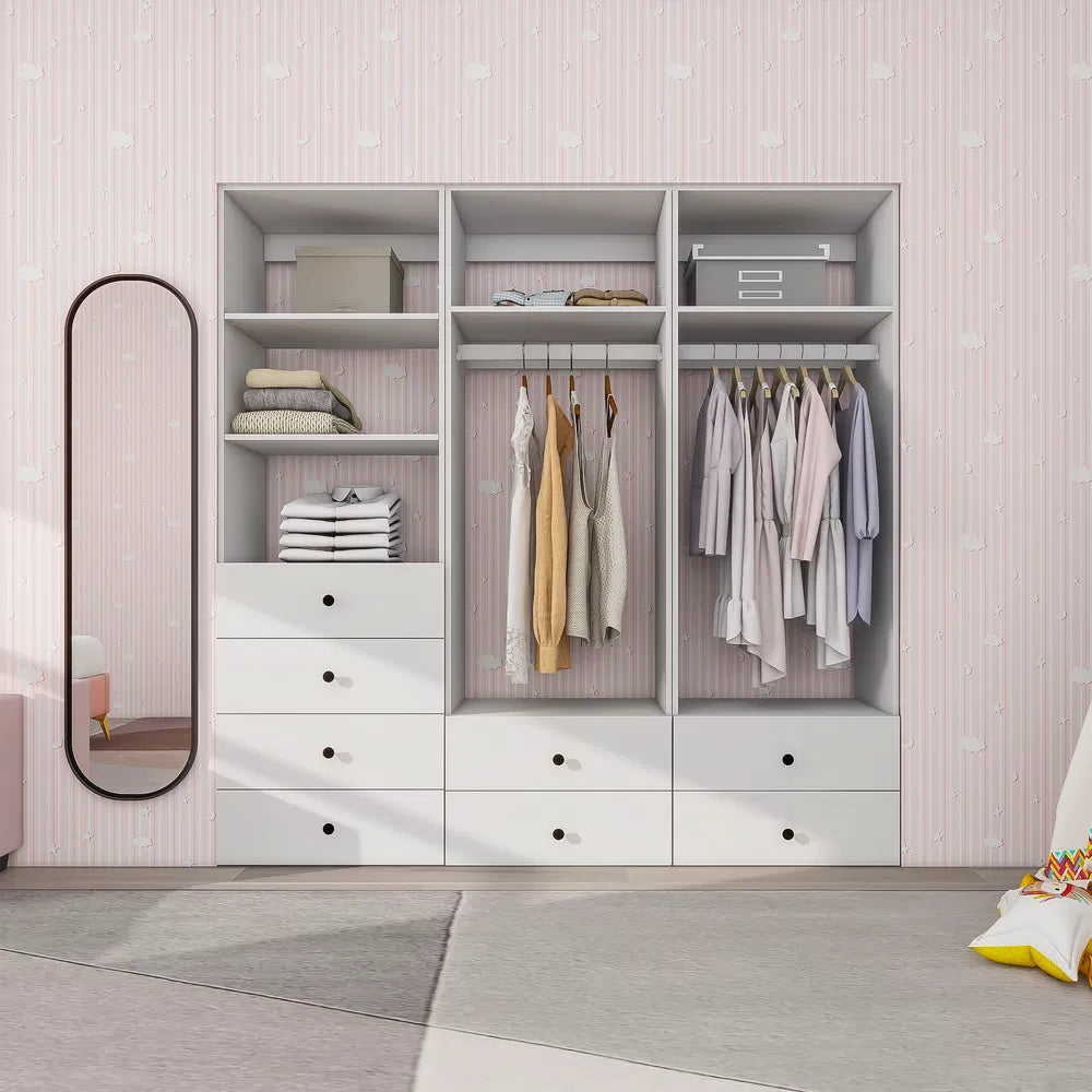 Livelylodge Modular Wardrobe Closet - Freestanding White Closet With Spacious Storage Shelves And Hanging Rods 70.86"W X 16.04"D X 70.86"H