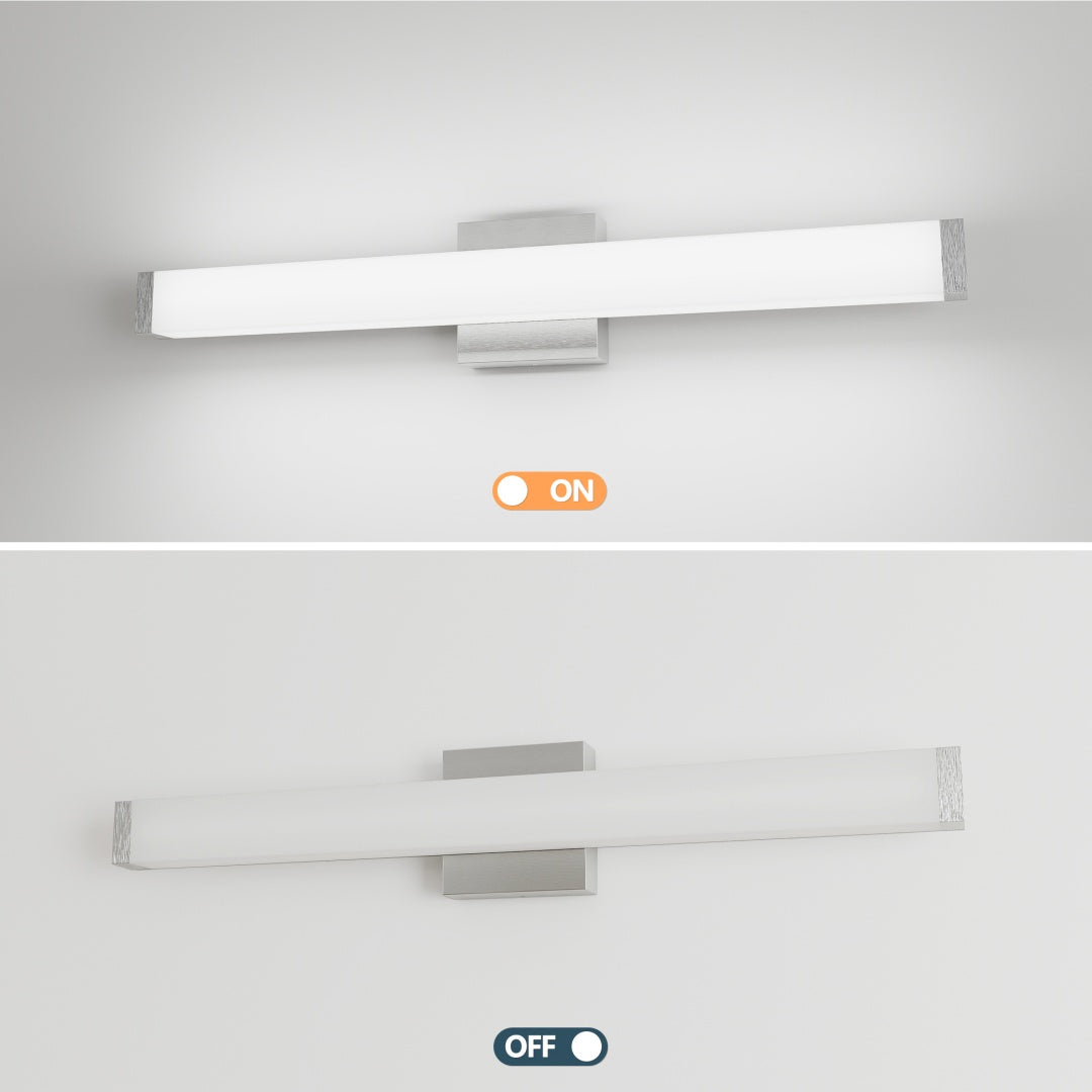 Luz de Tocador de Baño en Níquel Cepillado Cuadrada LED de 25 Pulgadas 14W 6000K Luz Blanca Fría Barra de Pared para Iluminación de Espejo -Níquel Cepillado, 25 pulg