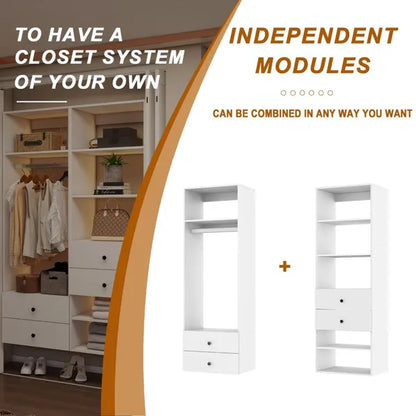 Tall Closet System With Closet Drawers,White Walk-in Closet Organizers And Storager