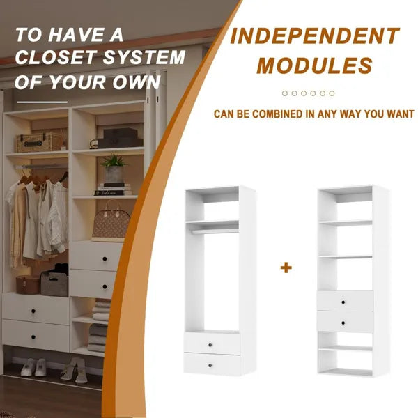 White Modular Closet System With Integrated Drawers