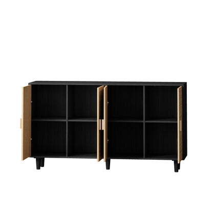 62.20  Elegant And Functional 4 Door Rattan Decorative Storage Cabinet,for Bedroom,Living Room,Office,Easy Assembly,Black