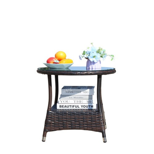 Round Brown Rattan Table