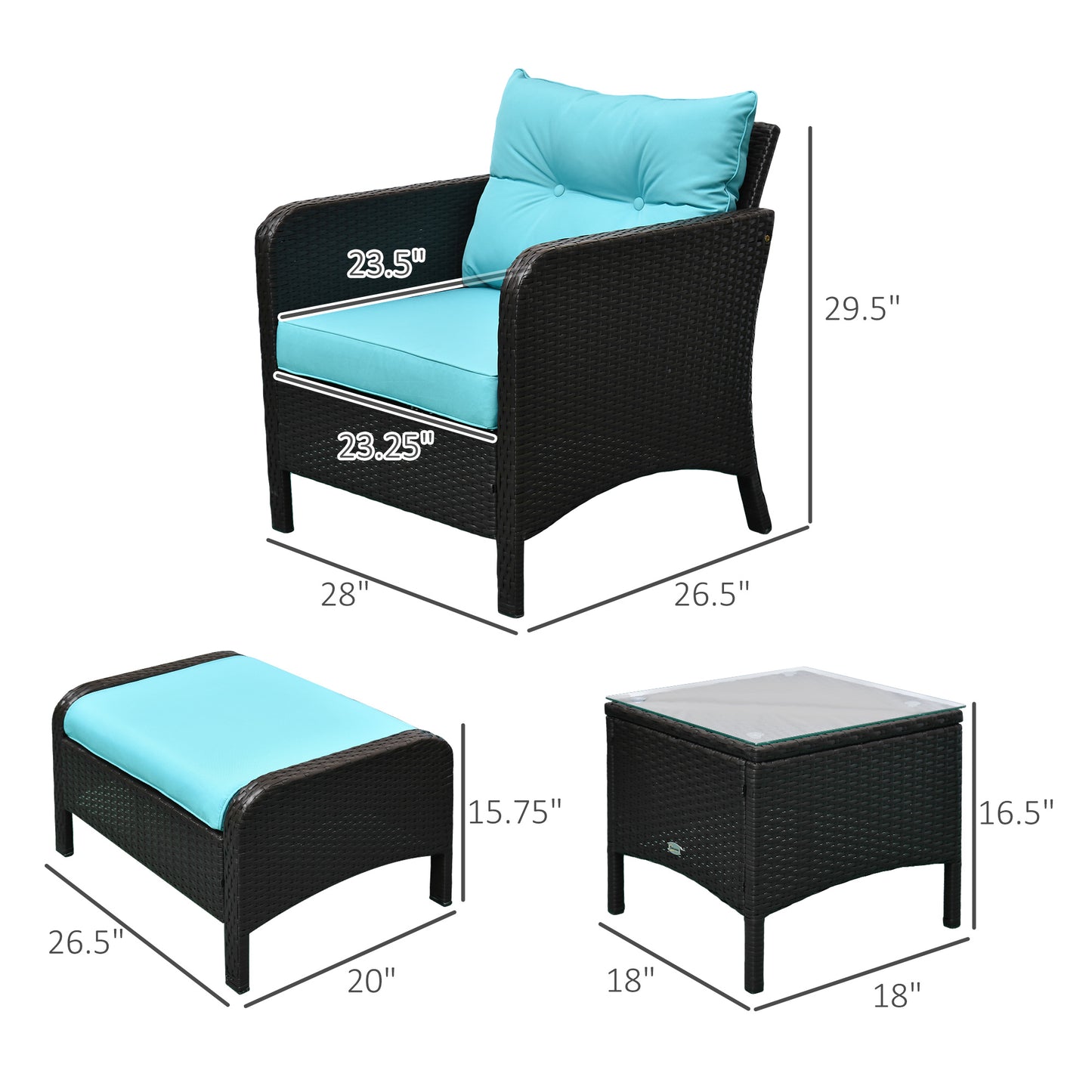 5 Pieces Lounge Chair Outdoor Patio Conversation Set with 2 Cushioned Chairs