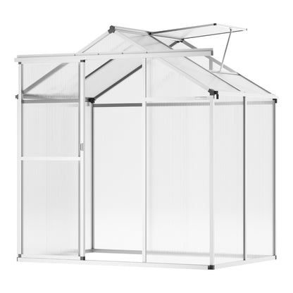 Polycarbonate Greenhouse, 6 X 4 Ft, Outdoor Greenhouse With Adjustable Vent Windows, Pavilion Styled Greenhouse With Sliding Door, Aluminum Large Walk-in Greenhouse Kit For Garden Backyard