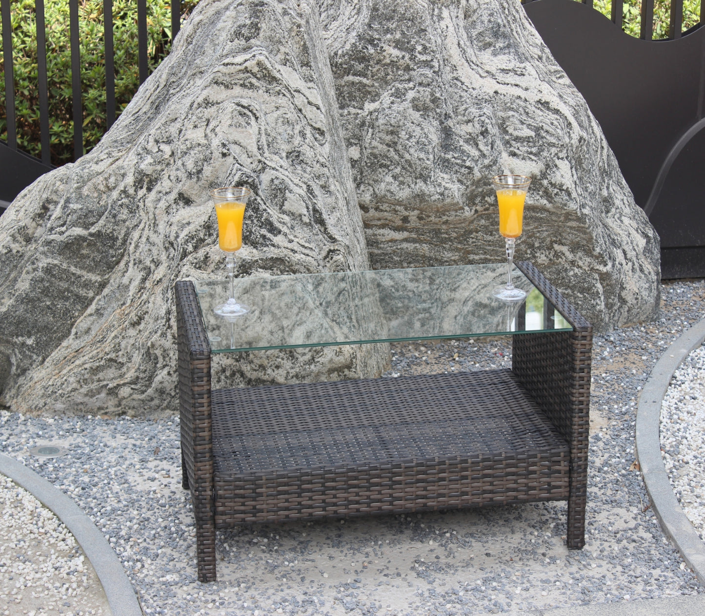 Outdoor Patio Furniture Coffee Table With Clear Tempered Glass