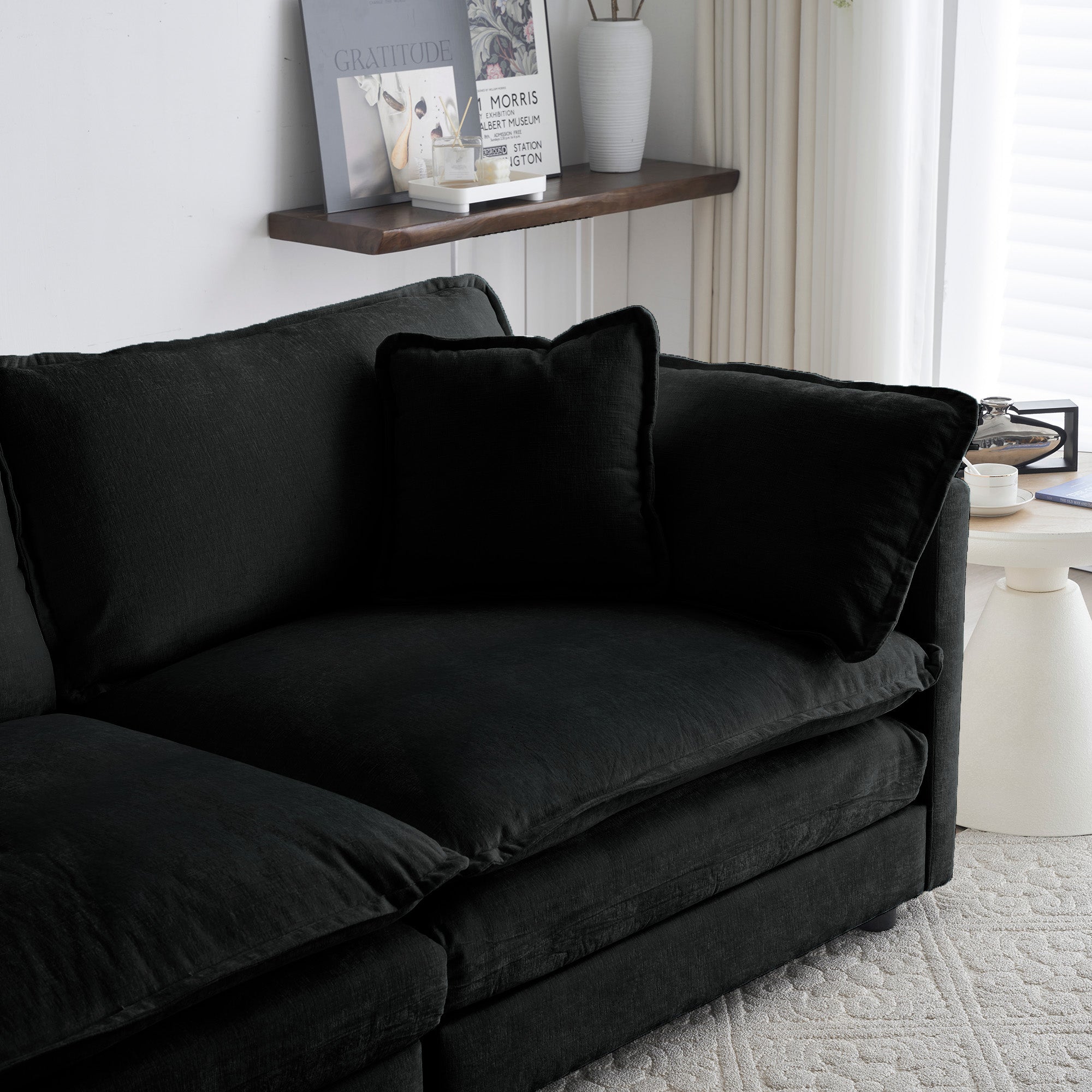 Black Chenille Loveseat Sofa
