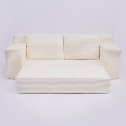 Loveseat Sofa, Comfortable Deep Seat Sofa Bed, Modern Small Corduroy Couch For Living Room Bedroom,Reversible Cushion With Pillows,No Assembly Required,White