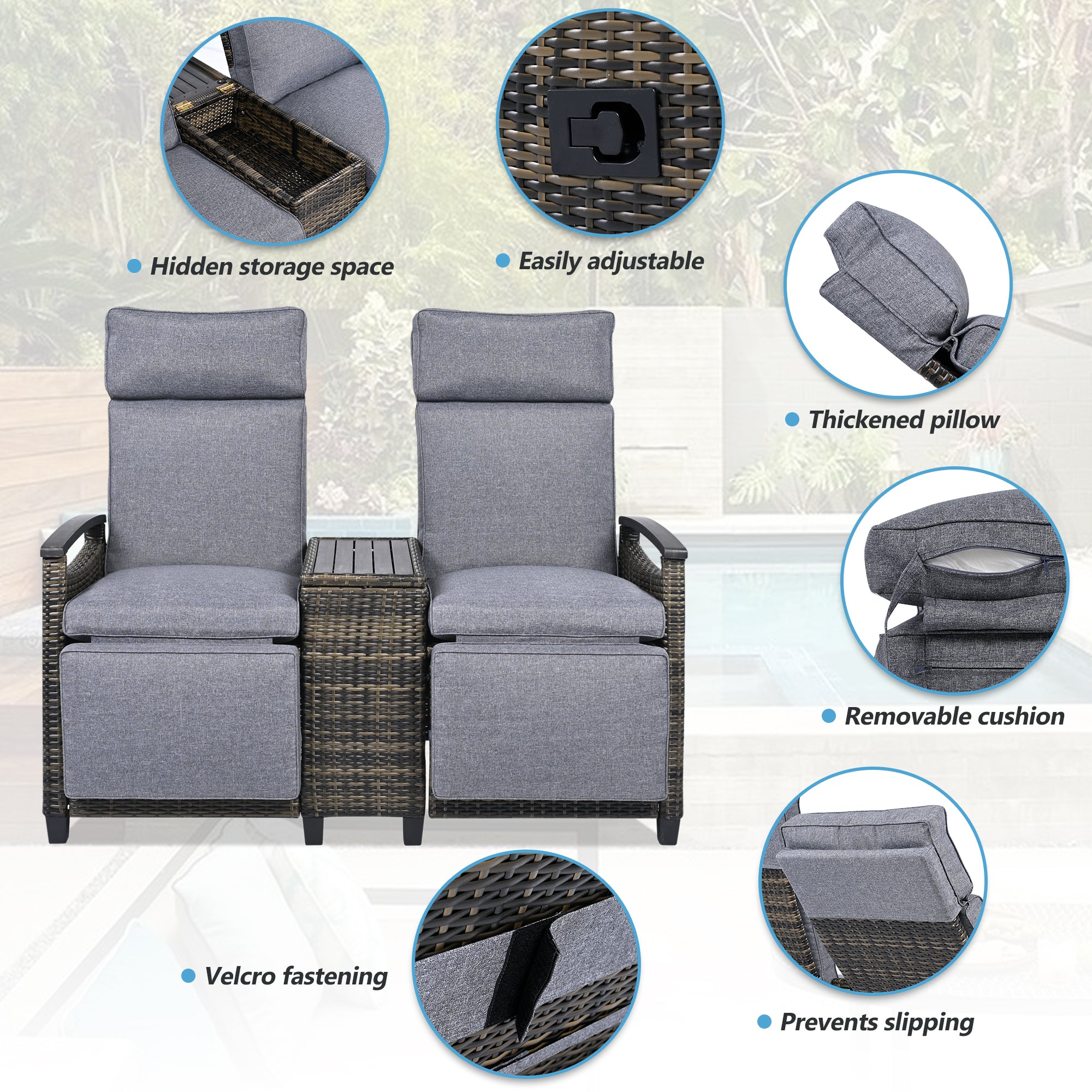 Gray Wicker Recliner Loveseat