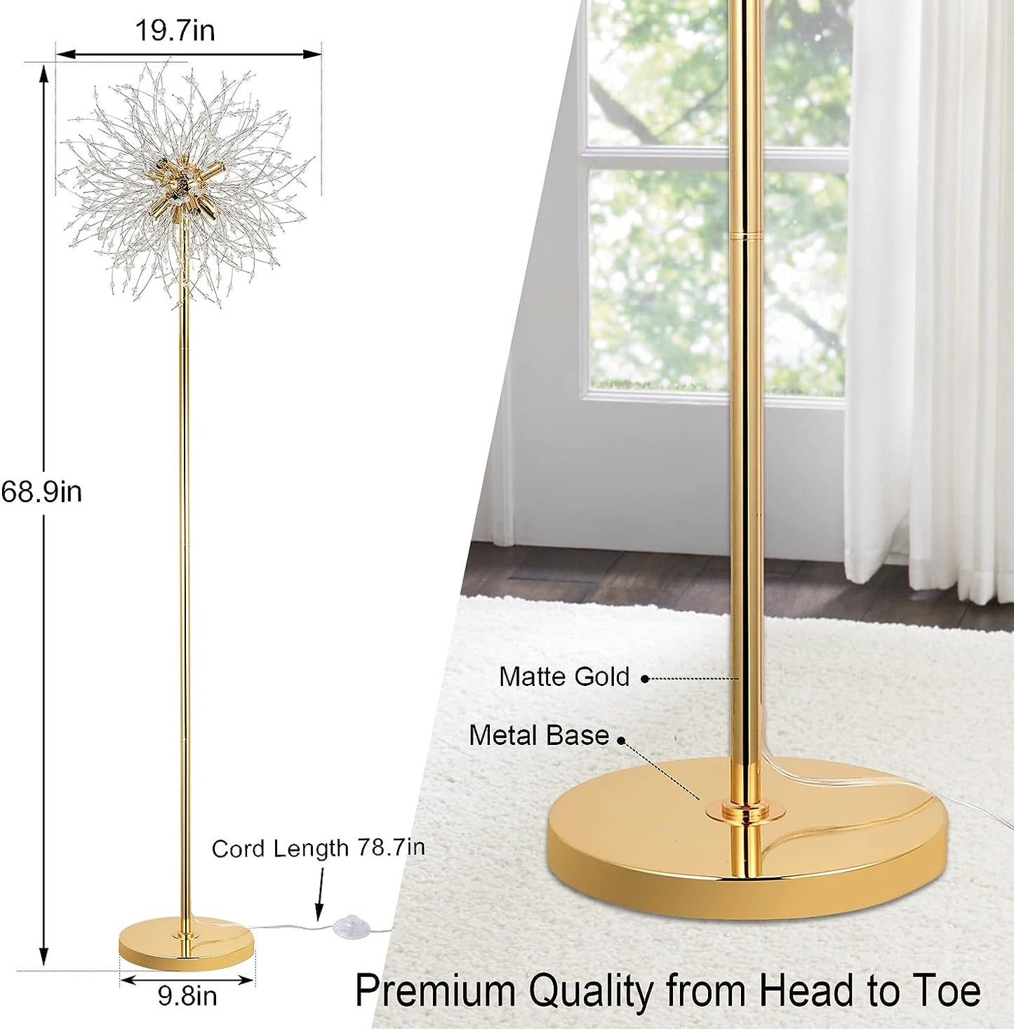 Bedroom Crystal Floor Lamp,,69 Inch High Pole Lamp,Modern Room Decorative Floor Lamp,Includes 32 Fireworks Crystal Suspenders, Chrome Finish Unavailable Platforms- Welfel