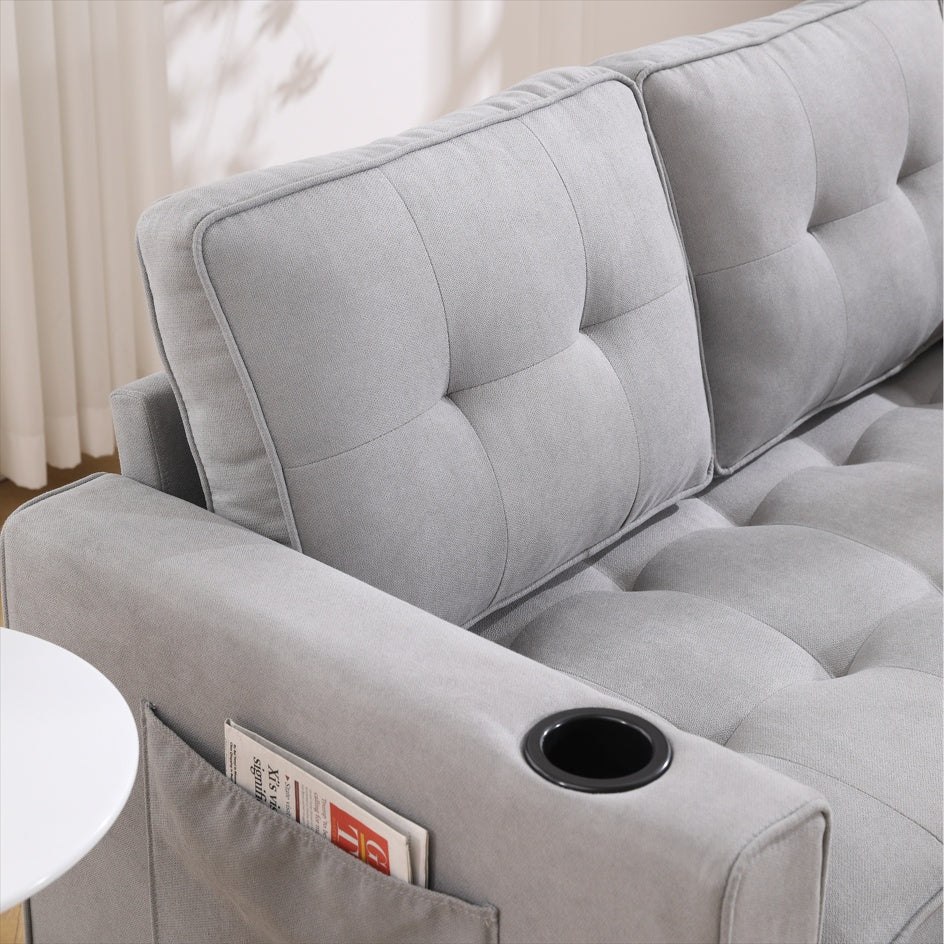 Sofá Futón Tapizado 3 en 1 Convertible en Cama, Loveseat Plegable con Tapizado y Cama Extensible con Colchón Extraíble
