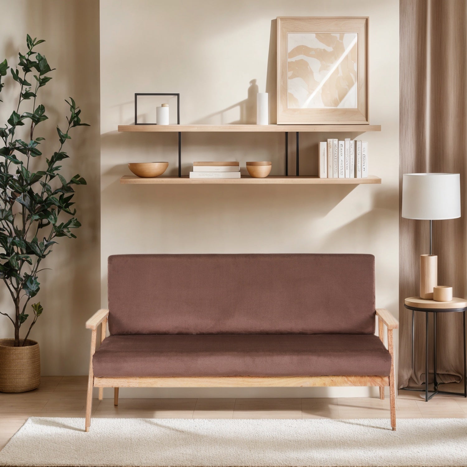 Sofá Loveseat de Terciopelo Moderno con Brazos de Madera para Oficina, 2-3 Plazas