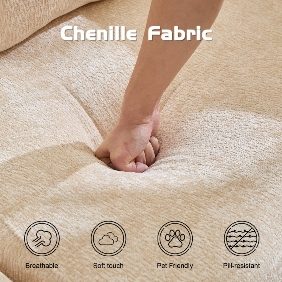 Sofá de Compresión, Sofá Cama Convertible para el Suelo con Marco de Forma Fija, Sofá Seccional Modular sin Huesos, Sin Ensamblaje Requerido, Tela de Chenille, para Sala de Estar y Dormitorio, Beige