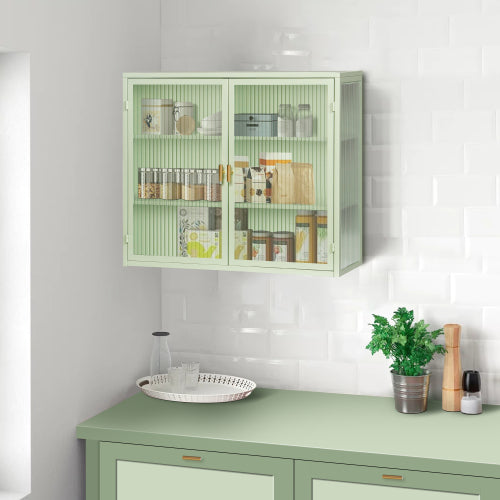 Armario de Pared Moderno de Doble Puerta con Puerta de Cristal con Tres Niveles de Almacenamiento para Entrada, Sala de Estar, Baño, Comedor, Verde Menta No Disponible Plataformas- Temu